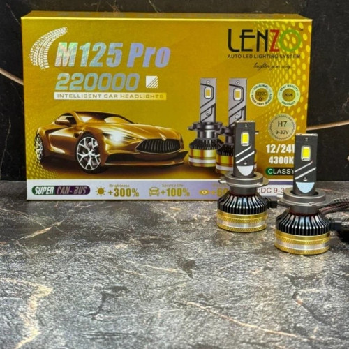 فروش عمده هدلایت لنزو رنگ نچرال (آفتابی فابریک) پایه H7 مدل m125pro حداقل سفارش 3 عدد